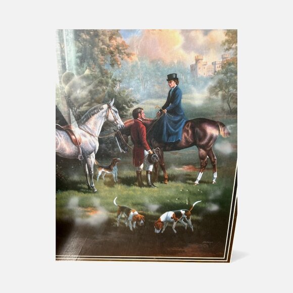 Framed Print Fox Hunters Vtg Art Equestrian Judith Gibson Brass Accents 39x32 - Picture 3 of 13